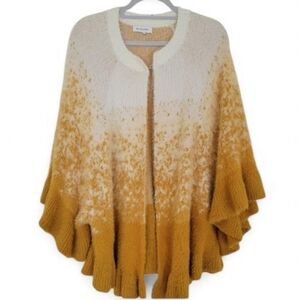Anthropologie Calligraphie Mustard Ivory Ombre Ruffle Poncho Cardigan Boho 1X